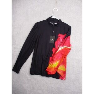 STYLEME XL Women's Black Mock Neck Top Long Sleeve Artistic Graphic Color Block